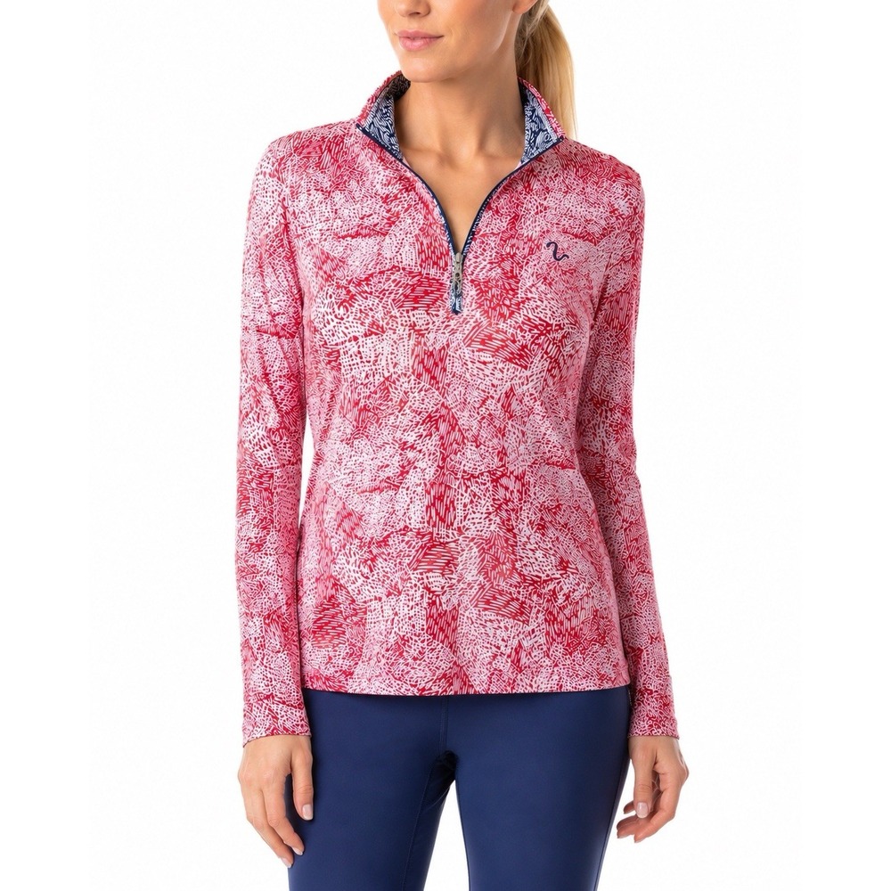 SanSoleil Women's L UPF 50+ Cooling Golf 1/4 Zip Pullover Red White
